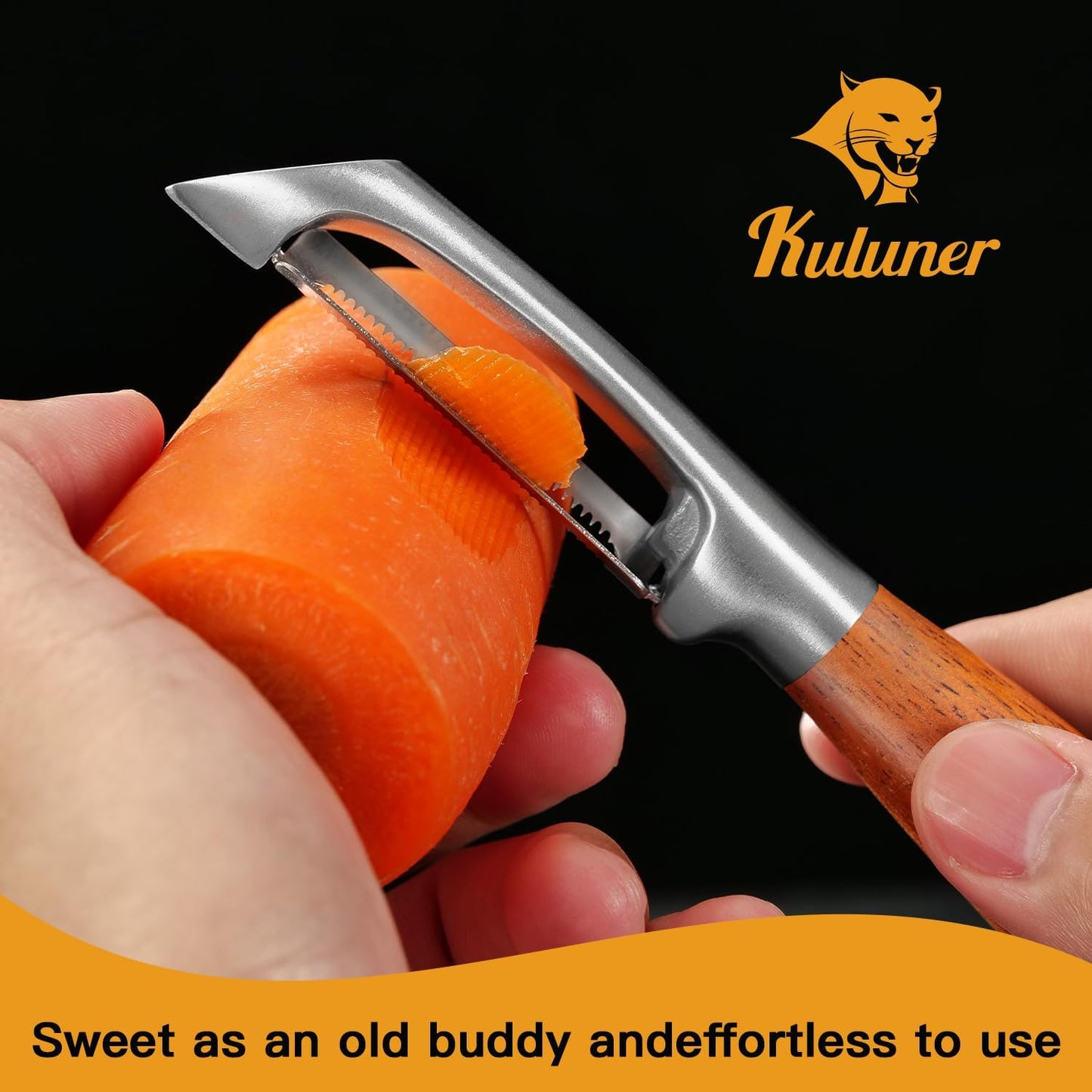 Serrated Blade Premium I Type 304 Stainless Steel Multifunctional Kitchen Peeler Real Wood Handle Ultra Sharp Blade Vegetable Potato Apple(Boluoge) - Culinary Roots