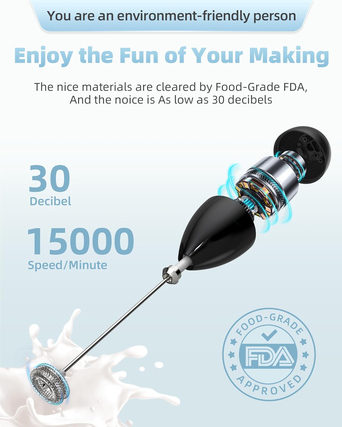 Milk Frother Handheld with Case,USB C Rechargeable Frother Wand for Coffee, Portable Electric Whisk with Stand,Waterproof Hand Drink Mixer Travel for Lattes, Cappuccino, Matcha, Egg (Black) - Culinary Roots