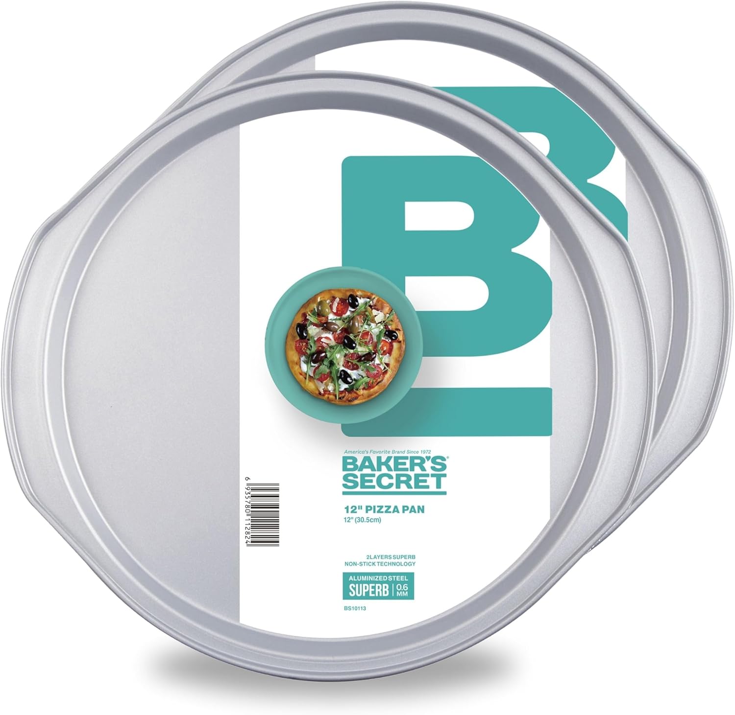 Baker's Secret 2pcs Pizza Pan for Oven 14", Baking Area 12", Aluminized Steel Pizza Baking Pan, 2 Layers Non-stick Coating Easy Release, Dishwasher Safe, Chemical Free No PFOA, PFAS, PFOS, and PTFE - Culinary Roots