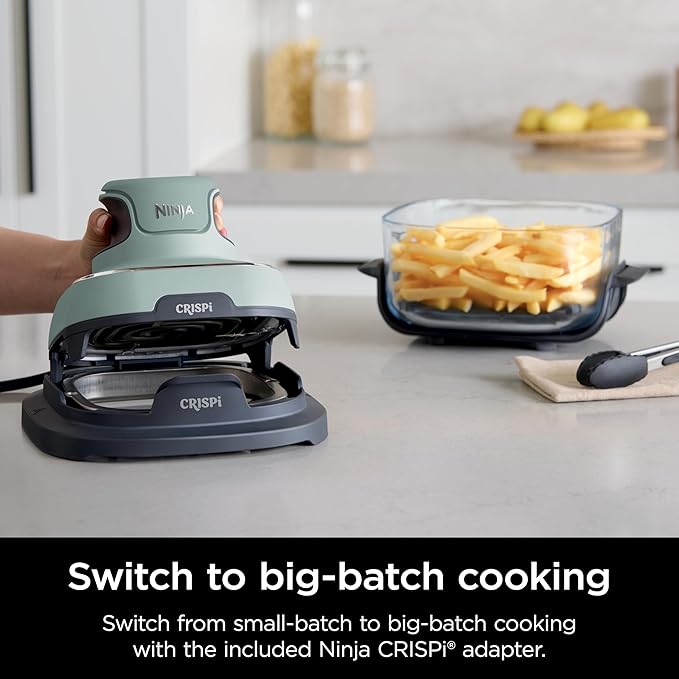 Ninja Crispi 4-in-1 Glass Air Fryer | 450°F | Non-Toxic | 4QT & 6-Cup Glass Containers w/Lids | Microwave, Freezer, Dishwasher Safe | Max Crisp, Air Fry, Bake, Recrisp | Green | FN101SG