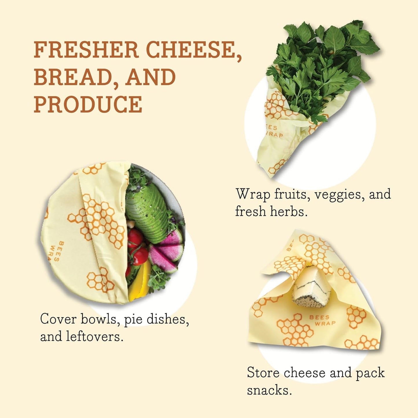 Bee's Wrap Beeswax Wraps for Food - Honeycomb & Bees + Bears Assorted 5 Pack (2L, 3M) Made in USA Reusable & Organic Food Wraps & Bowl Covers - Eco-Friendly Alternative to Aluminum Foil & Plastic Wrap