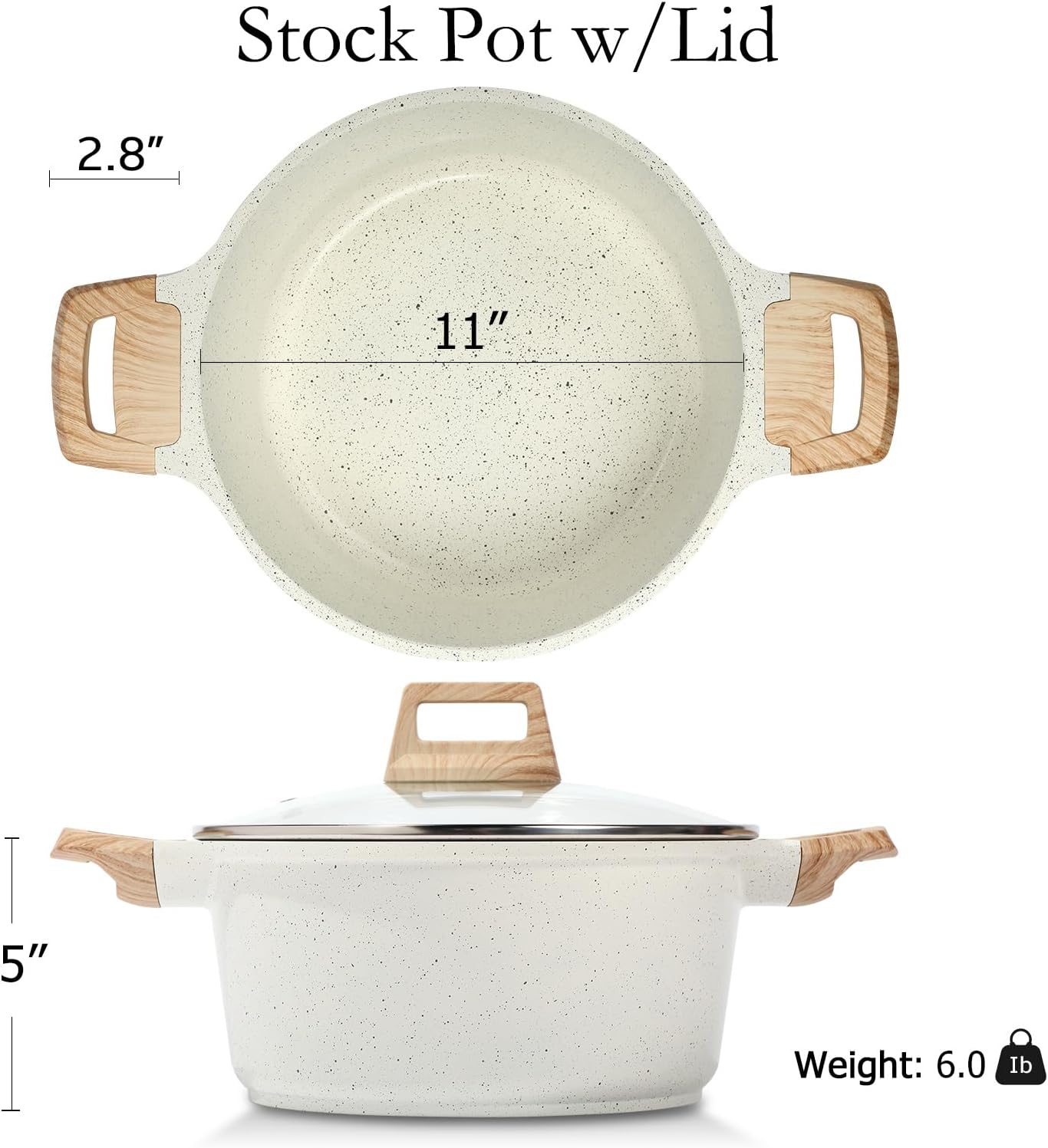 ESLITE LIFE Nonstick Stock Pot with Lid, 7 Quart Granite Casserole Large Soup Pot Pasta Cooking Pot, Induction Compatible, PTFE & PFOA Free, White - Culinary Roots