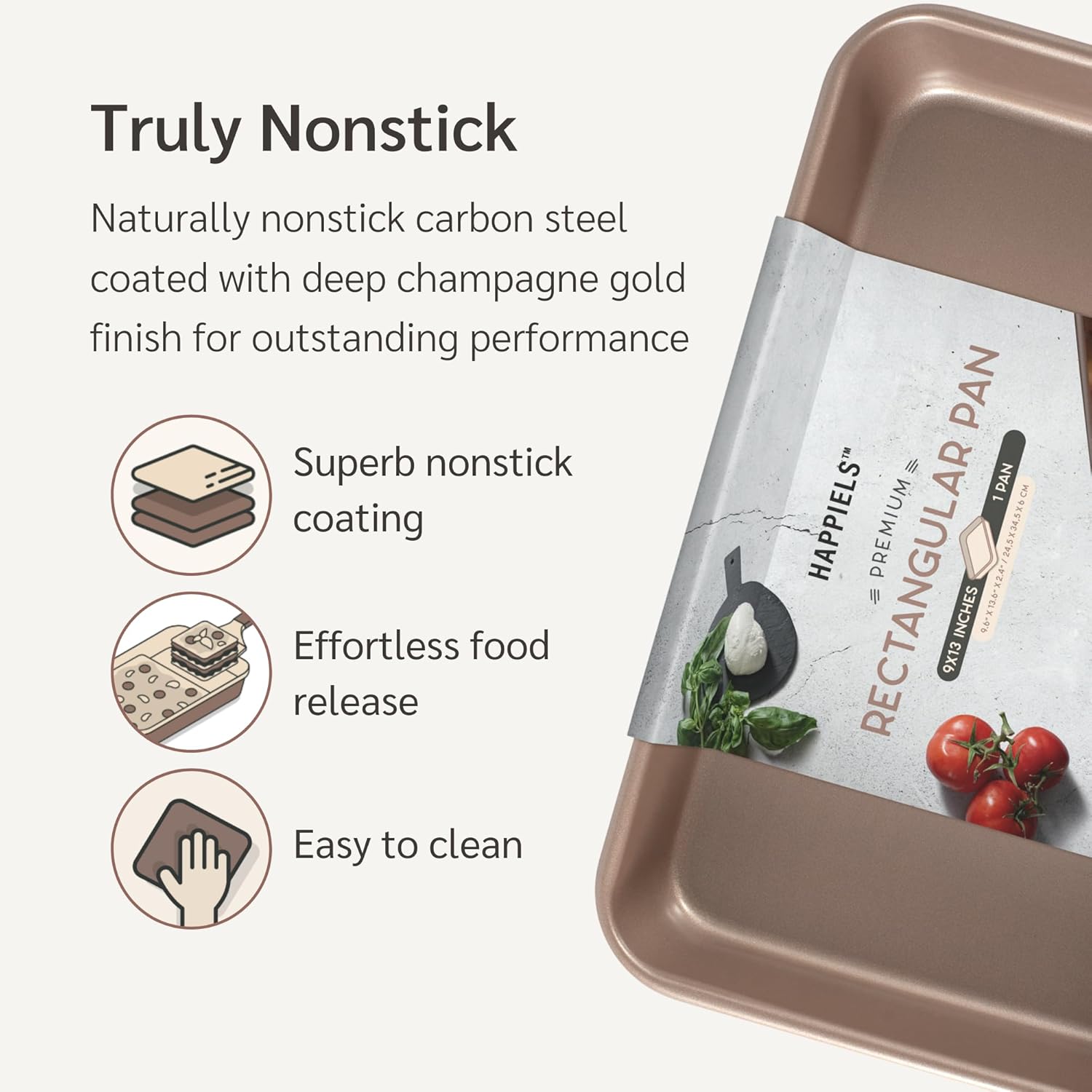 Nonstick Non Toxic 9x13 in Baking Pan for oven | Cake Mold 9 x 13 Non Stick Nontoxic | Carbon Steel Gold Brownies Pans 13x9 inches | Rectangle Brownie Tray 9 by 13 inch | Baking Ware - Culinary Roots