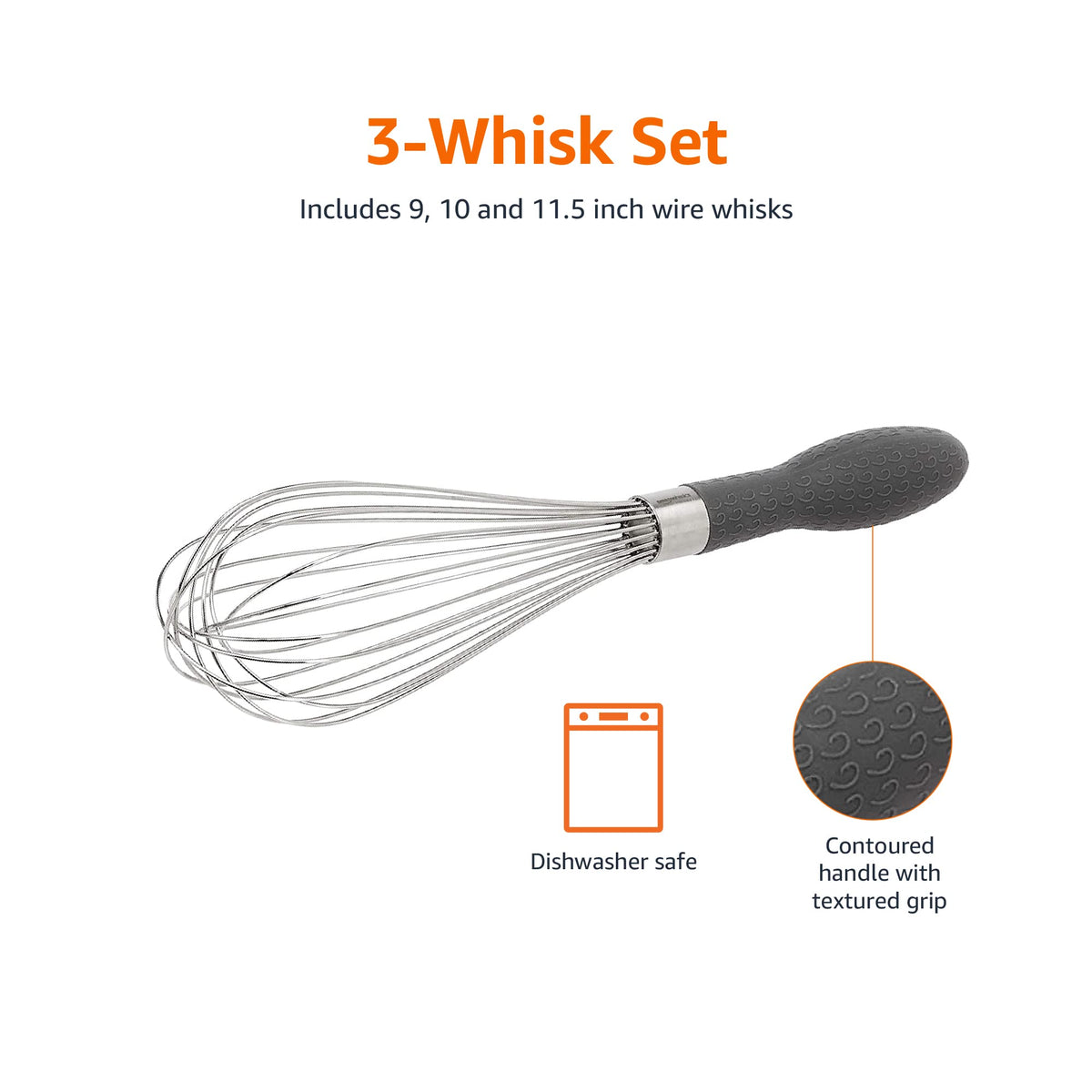 Stainless Steel Wire Whisk Set for Cooking (3 Count)