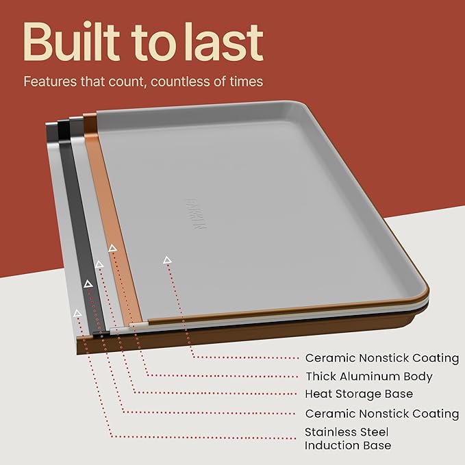 Bakken 8-Piece Stackable Bakeware Set – Ceramic Non-Stick, Oven-Safe Baking Sheets & Pans, PTFE/PFOA/PFOS-Free, Ergonomic Handles, Includes Cooling Rack – Healthy, Non-Toxic Baking Essentials