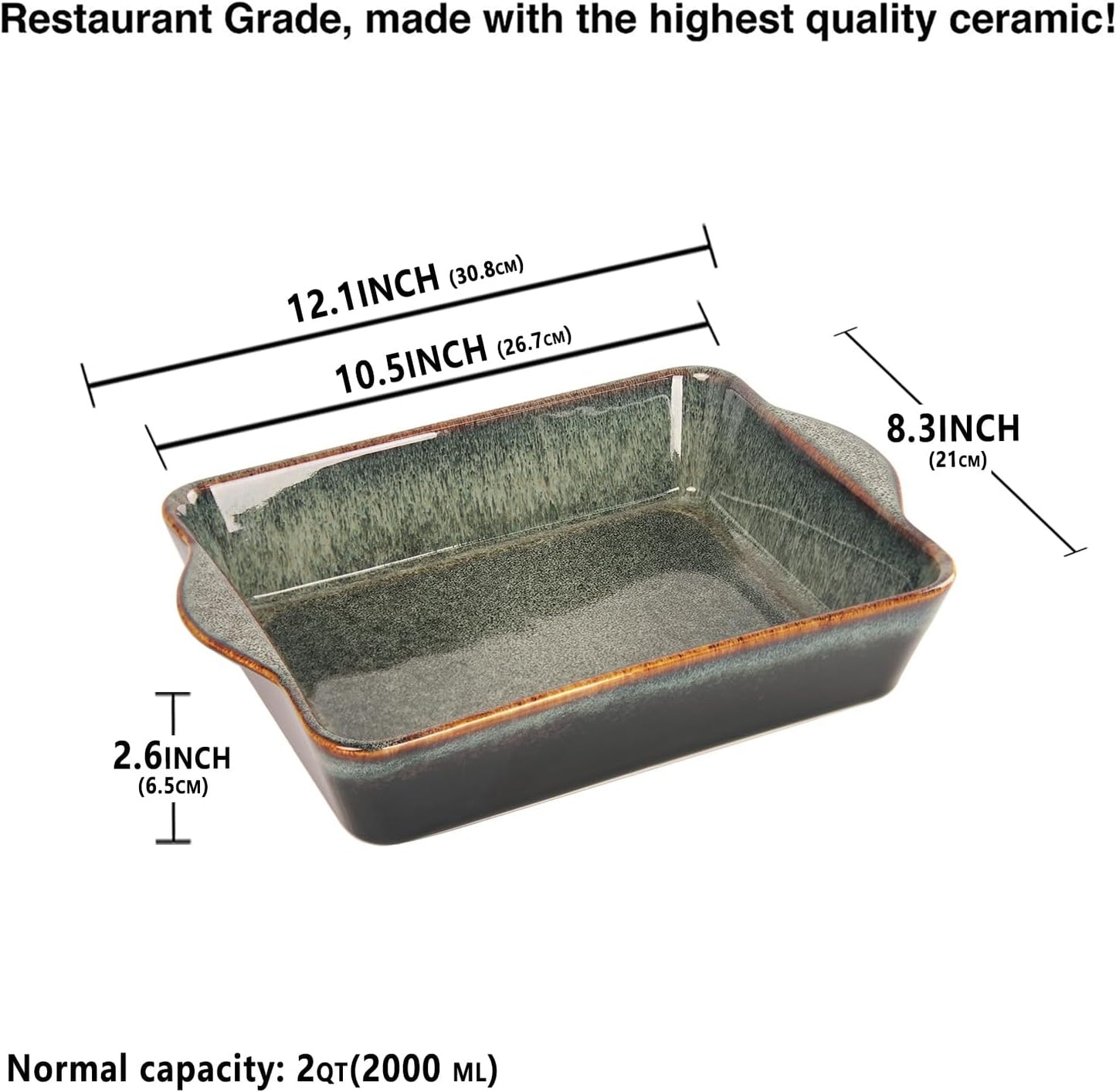 Ceramic Casserole Baking Dish, 2 Quarts Baking Dish for Oven, Lasagna Pans, Oven Safe Durable Bakeware for Kitchen Home Decor, Banquet and Dinner, Rectangular 1 PCS 10 x 8 Inch - Culinary Roots