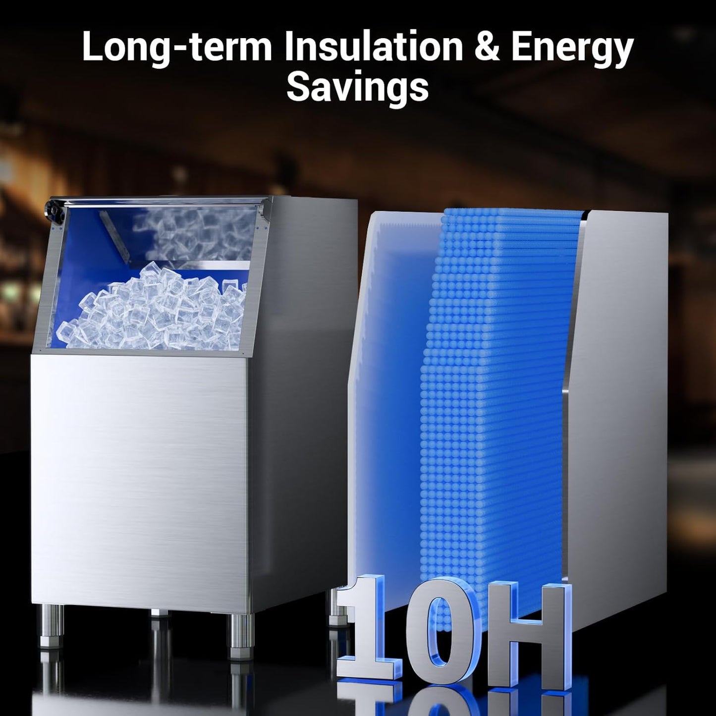 Commercial Ice Machine Maker 650lbs/24H, Large Capacity 400lbs, Stainless Steel Electric Ice Machine with Self Cleaning Function,12 Adjustable Ice Thicknesses
