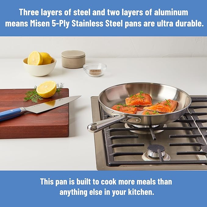 Misen 5-Ply Stainless Steel 6" Frying Pan - Professional Cookware for Induction, Gas and Electric - Dishwasher Safe, Oven Safe to 800°F - Durable, Versatile, Even Heating