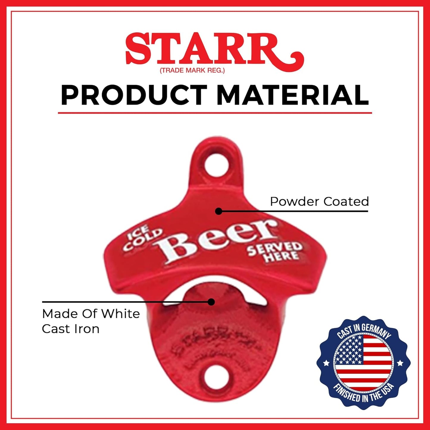STARR "X" White with Red Star Bottle Opener | Heavy-Duty Bottle Opener Wall Mounted for Home Bar, Man Cave, and Patio | Easy Cap Removal