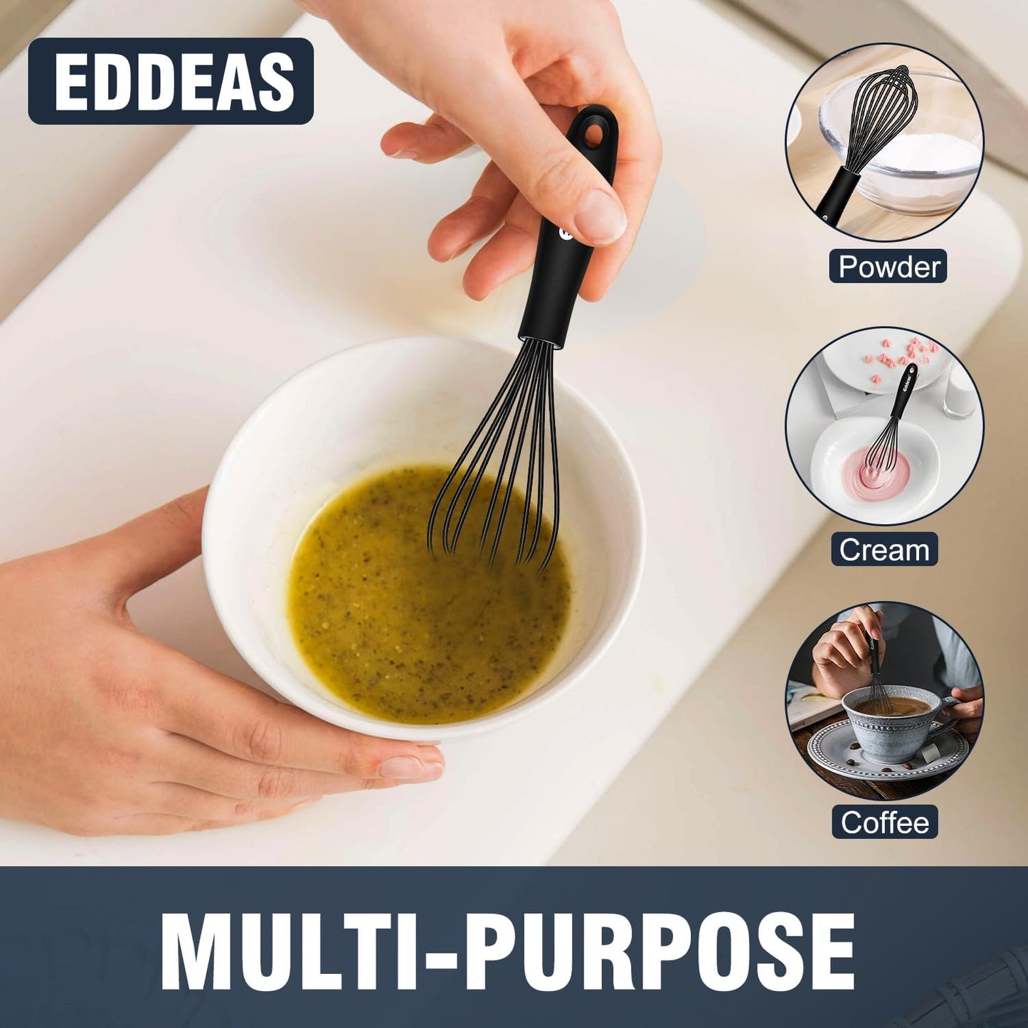 Mini Silicone Whisk, Small Silicone Whisk 7+9in, BPA free Non Scratch Coated Protect your Ceramic Pots and Pan.Perfect for Whisking, Beating, Mixing.Black - Culinary Roots