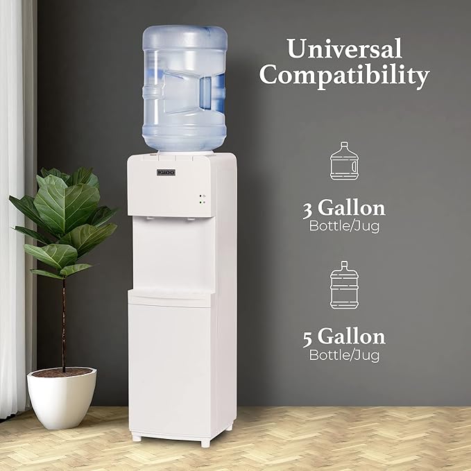 Igloo Top Loading Water Cooler for Hot & Cold Dispenser – White, Holds 3 & 5 Gallon Jugs, Child Safety Lock – for Homes, Kitchens, Offices, Dorms