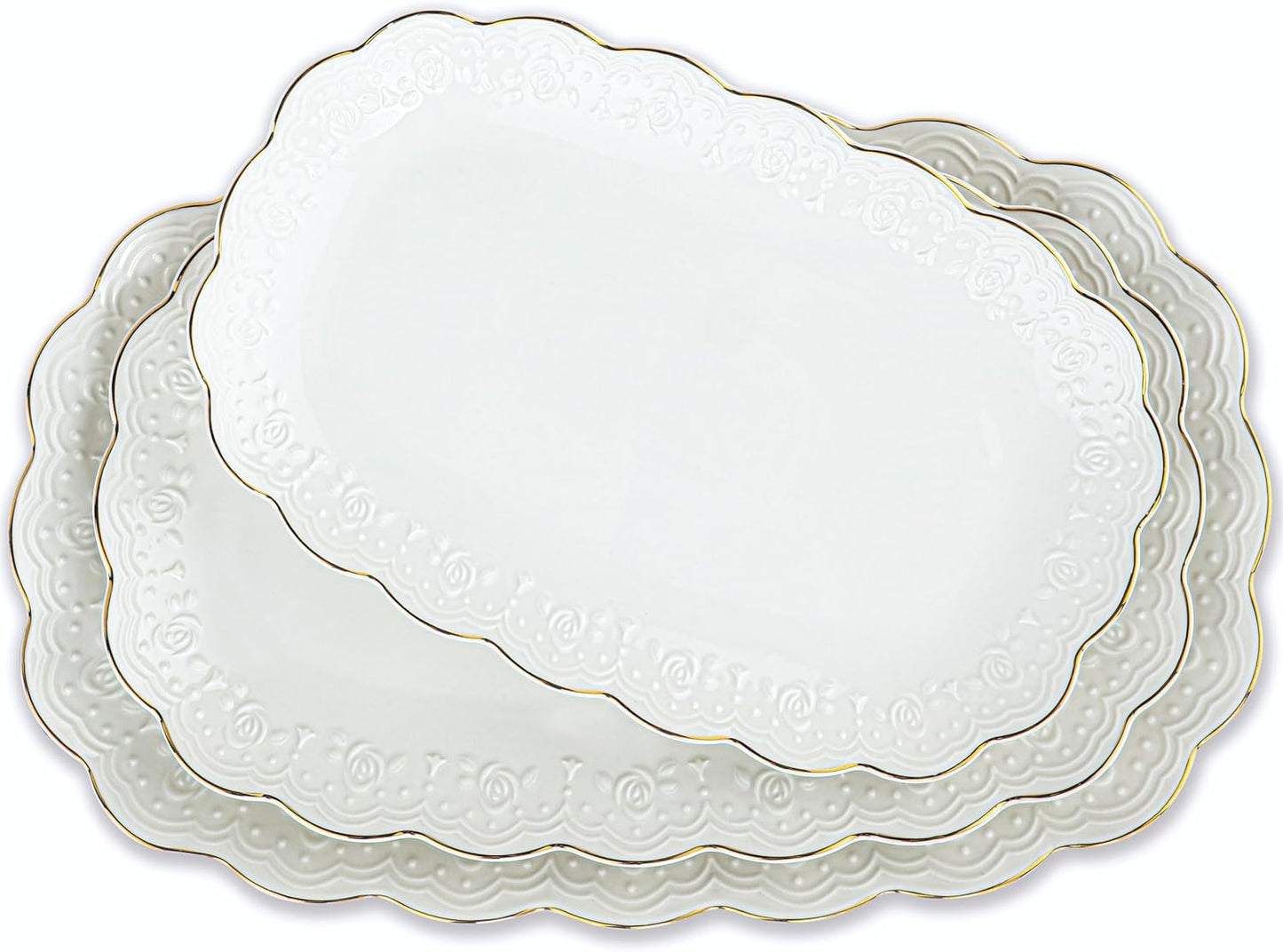 Kassel Ceramic Serving Platter Set | 16”/14”/12” Oval Serving Trays for Entertaining at Parties and Weddings | Oven Safe XL Serving Trays for Tacos, Steak, and Cake