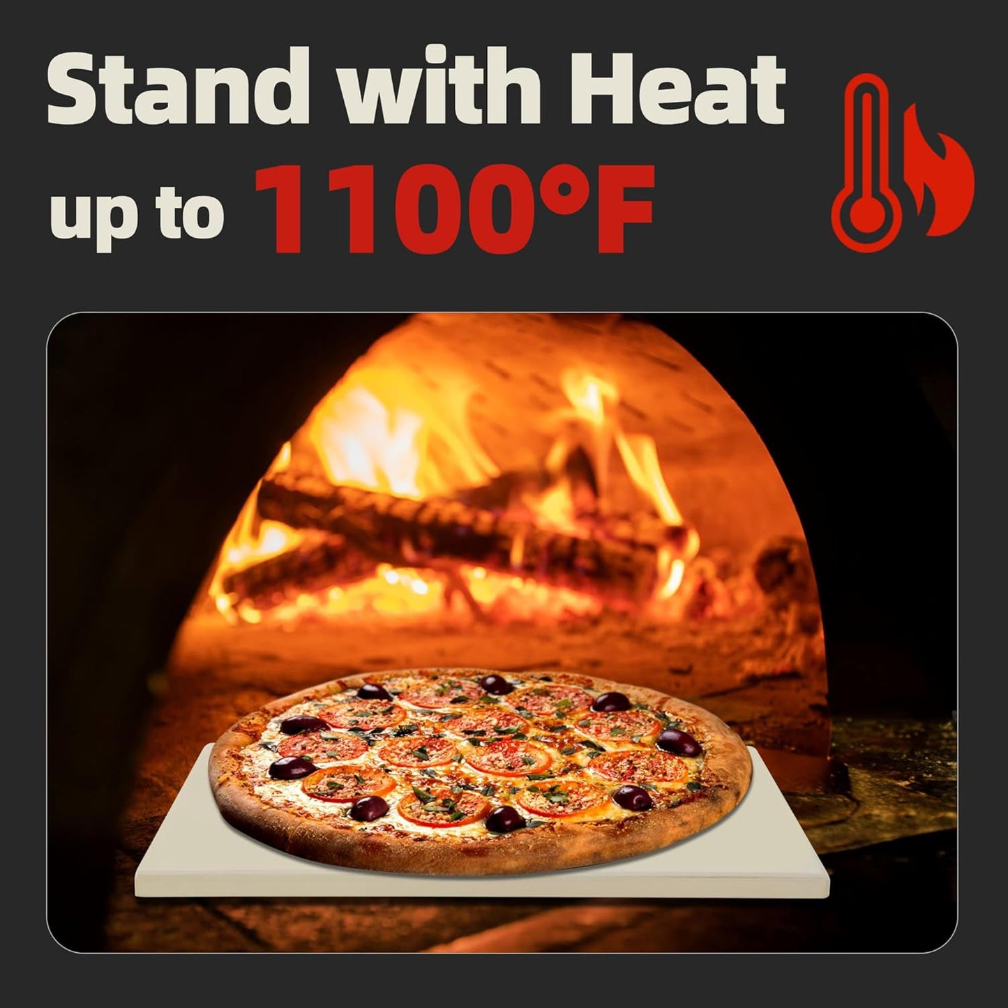 12" Square Pizza Stone, Heavy Duty Cordierite Pizza Pan for Grilling & Pizza Oven, High Temperature Resistant Baking Stone for Pizza, Bread, Meat - Culinary Roots