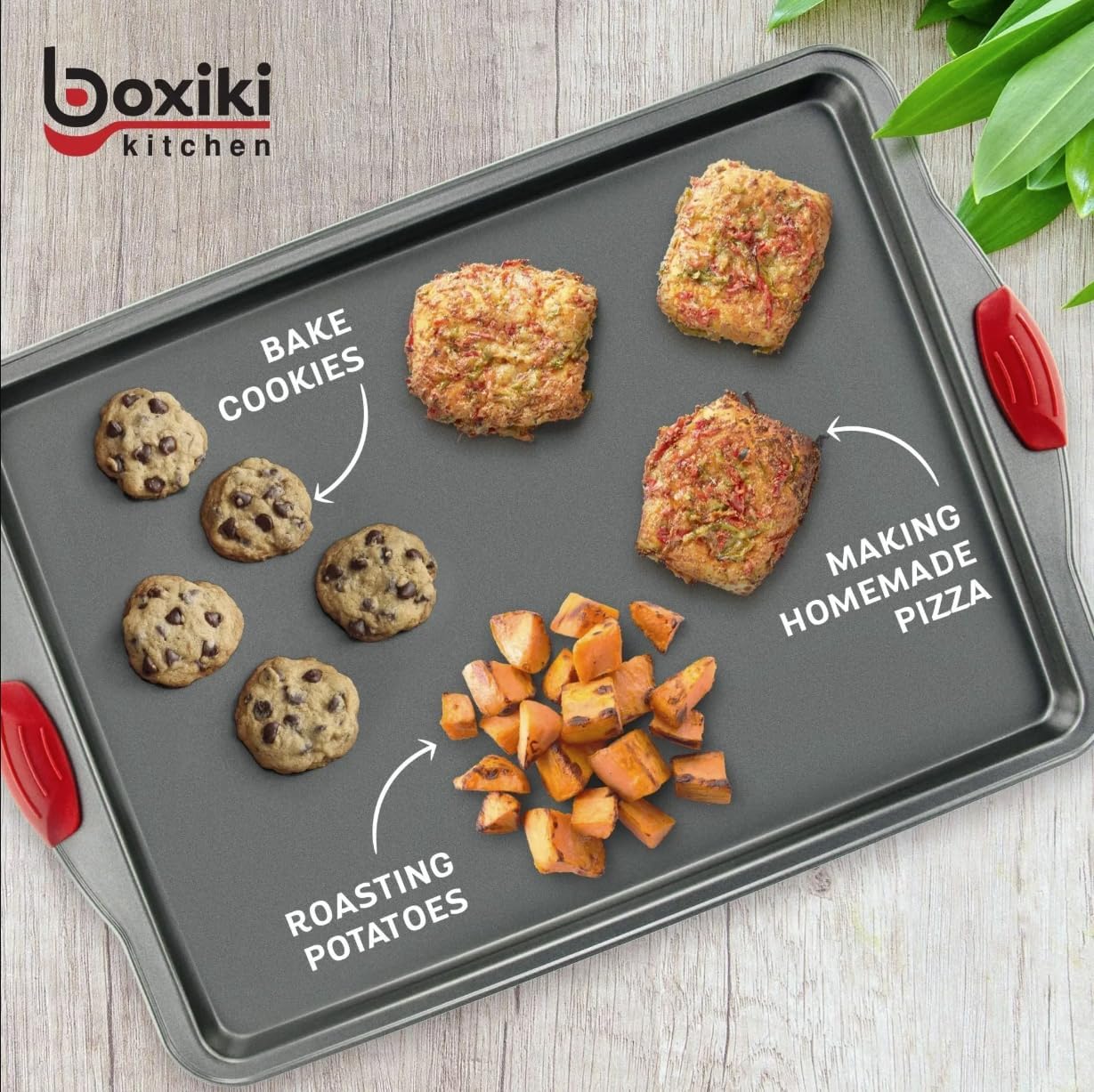Boxiki Kitchen Nonstick Baking Sheet Pan – Heavy-Gauge Carbon Steel, Warp, Dent, and Rust-Resistant – Gourmet Rimmed Half Cookie Sheet Trays, Non-Toxic for Exceptional Baking Performance - 15x10 Inch - Culinary Roots