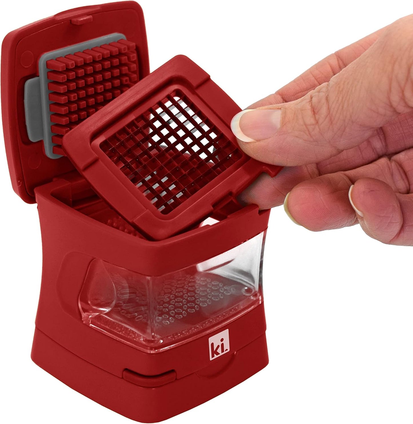 Garlic-A-Peel Garlic Press, Crusher, Cutter, Mincer, and Storage Container - Includes Silicone Garlic Peeler - Easy to Clean - Stainless Steel Blades – (Red), standard - Culinary Roots