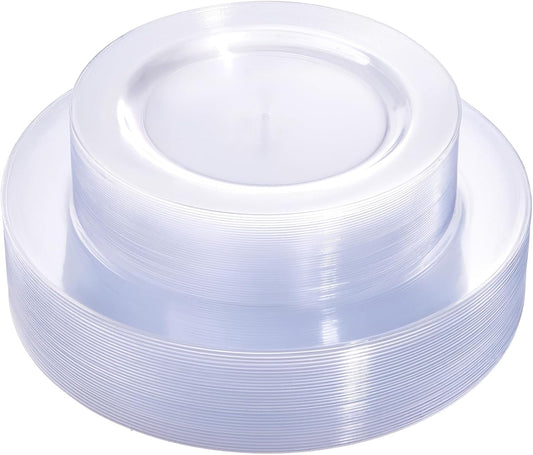 FLOWERCAT 60PCS Clear Plastic Plates - Disposable Clear Plates Heavy Duty for Party/Wedding/New Year - Include 30PCS 10.25inch Dinner Plates and 30PCS 7.5inch Dessert/Salad Plates - Culinary Roots
