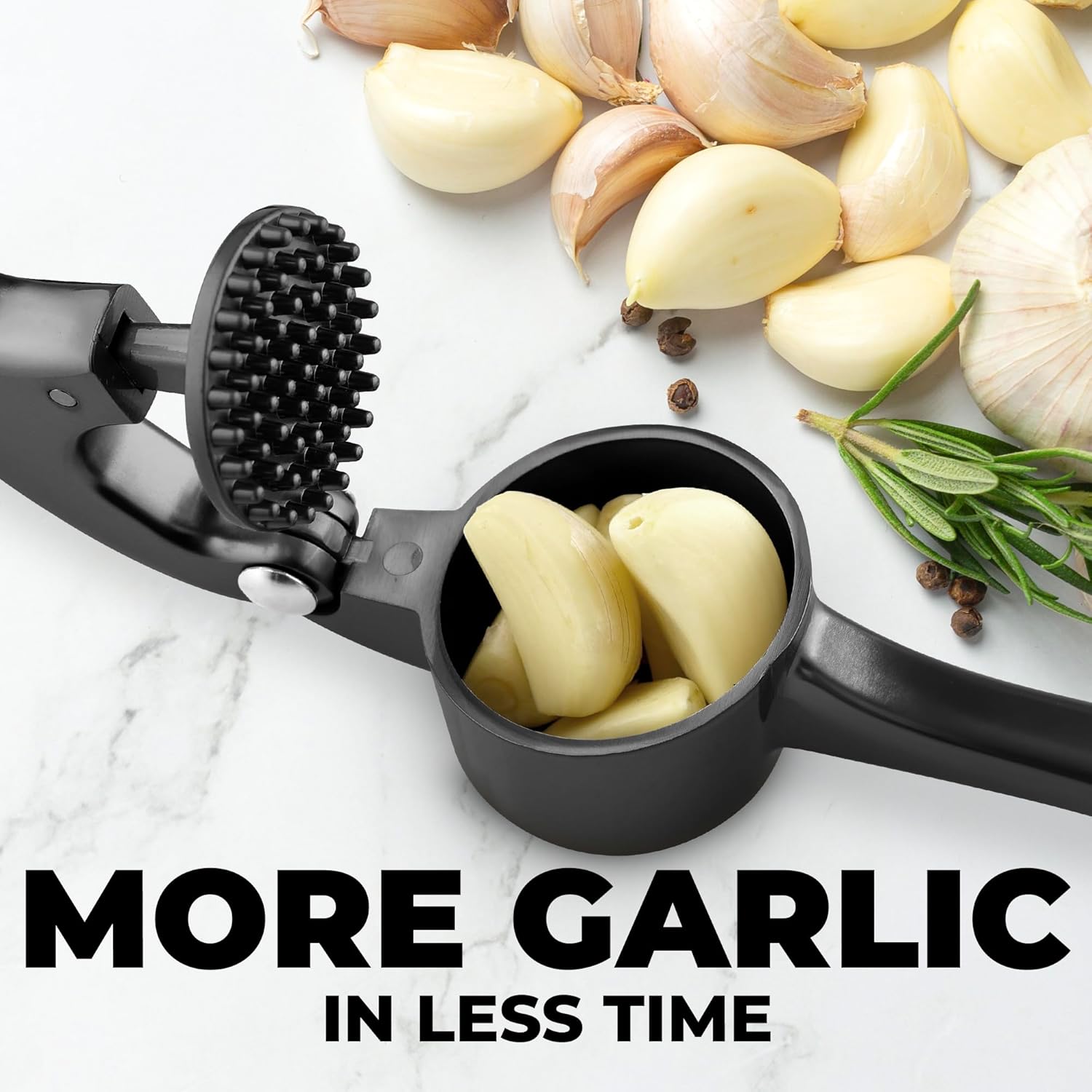 Zulay Kitchen Large Premium Garlic Press Set - Bigger Bowl for Bigger Garlic - Rust Proof & Dishwasher Safe Garlic Mincer Tool - Easy-Squeeze, Easy-Clean Silicone Garlic Peeler & Brush (Dark Gray) - Culinary Roots