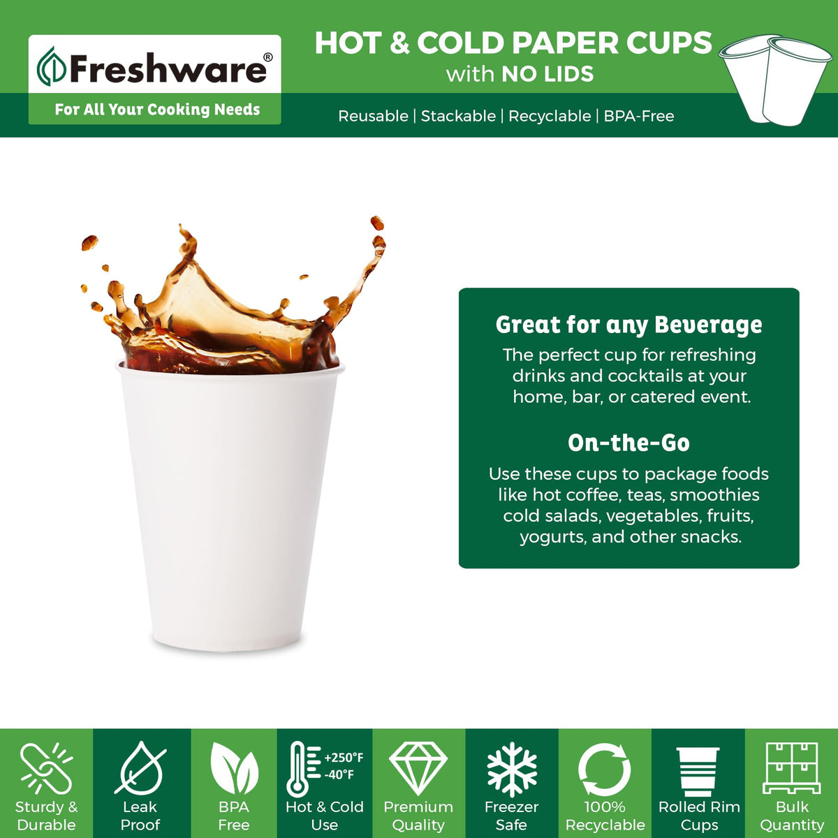 Coffee Cups 12 oz [1000 Pack] Disposable Paper Cups for Hot or Iced Coffee Cup (1000 Count)