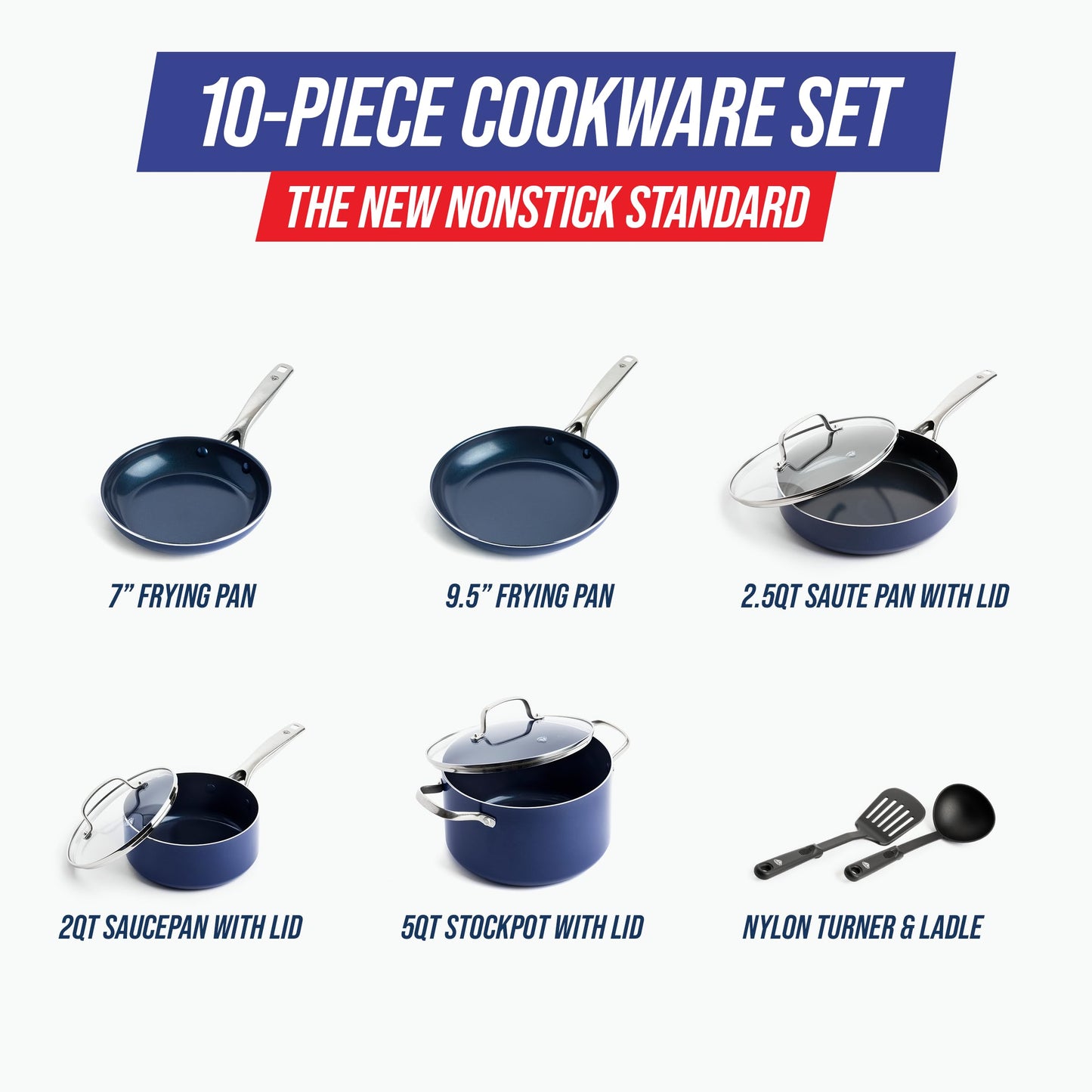 10 Piece Ceramic Nonstick Cookware Pots & Pans Set