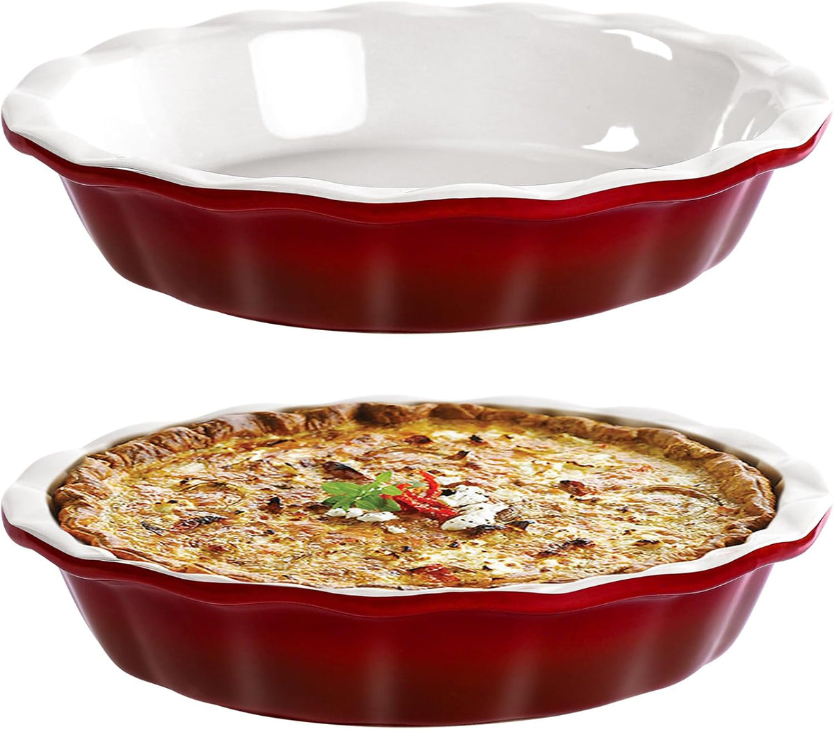 Lareina Pie Pans for Baking, Ceramic 9 Inch Deep Pie Dish with Rippled Edge for Apple Pie, Pecan Pie, Colorful and Durable Pie Plate, Christmas Gifts for Women, Set of 2, Red - Culinary Roots