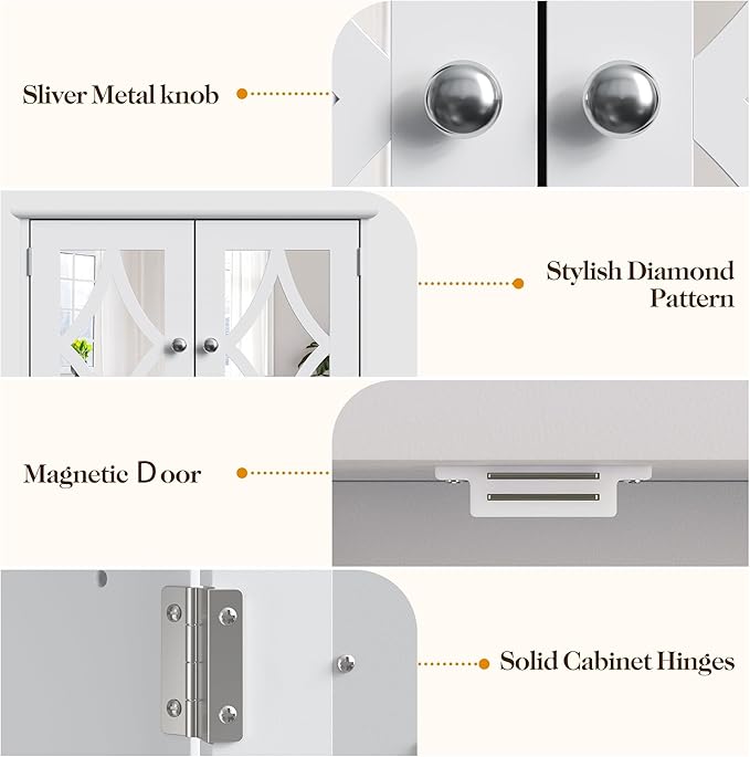 RoyalCraft 22x25 Bathroom Medicine Cabinet with Mirror, Large Wood Wall Mounted Storage Cabinet with Shelves and Towel Bar, Over The Toilet Storage Cabinet for Bathroom, Laundry, Living Room, White