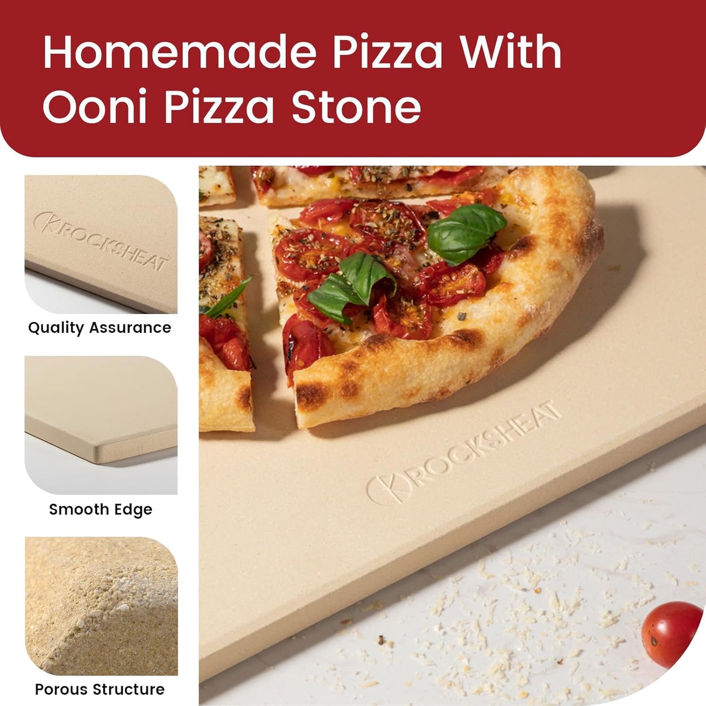 13.2" x 13.2" x 0.6" Square Cordierite Pizza Baking Stone Perfectly Compatible for Ooni Karu 12 Pizza Oven - Culinary Roots