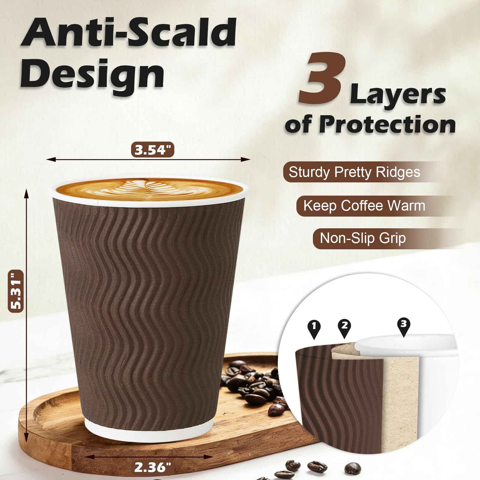 500 Pack 12 oz Insulated Disposable Paper Coffee Cups Brown (500 Count)