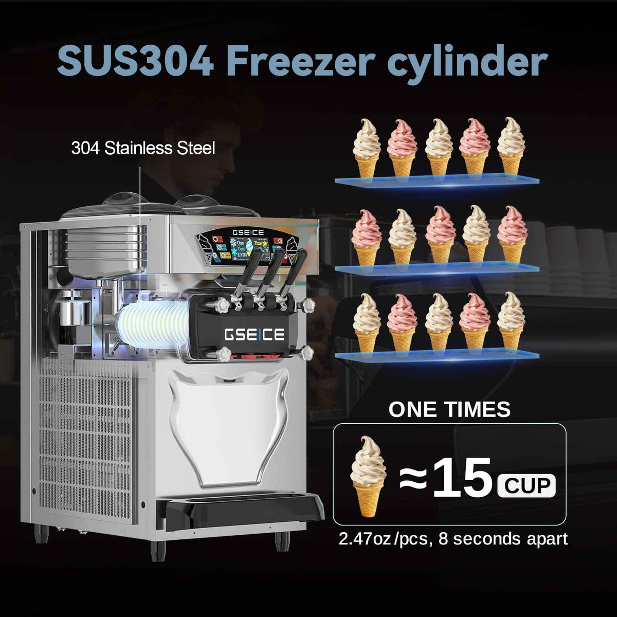 Commercial Soft Serve Ice Cream Machine 3 Flavor