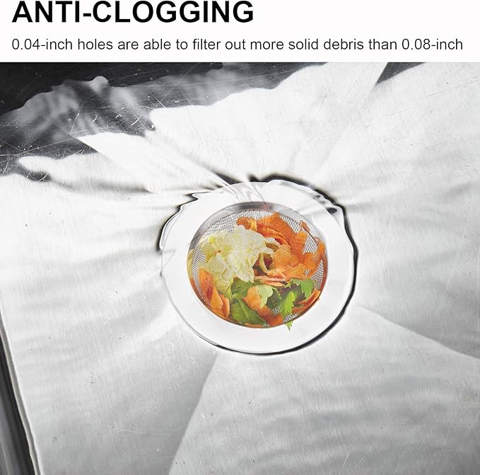 LASSHSWA 3 PCS Kitchen Sink Strainer Stainless Steel, Kitchen Sink Drain Strainer，Sink Strainers with Large Wide Rim 4.5" Diameter for Kitchen Sinks