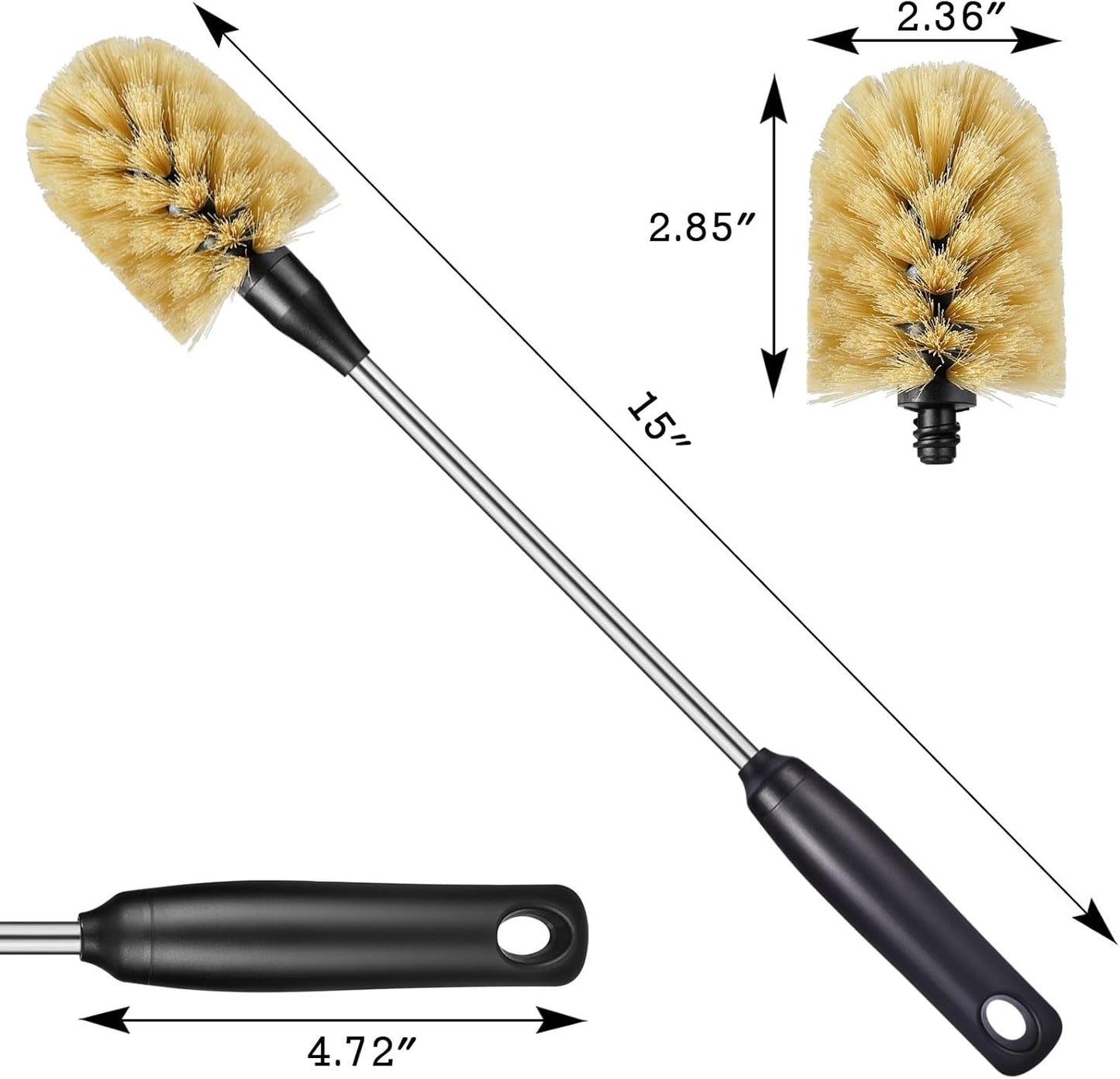 Water Bottle Cleaning Brush with 2 Replaceable Heads, Compatible with Sport Bottles, Tumblers, Mugs, Wine Decanters, Glassware, Round, 1 Pack (15 in)