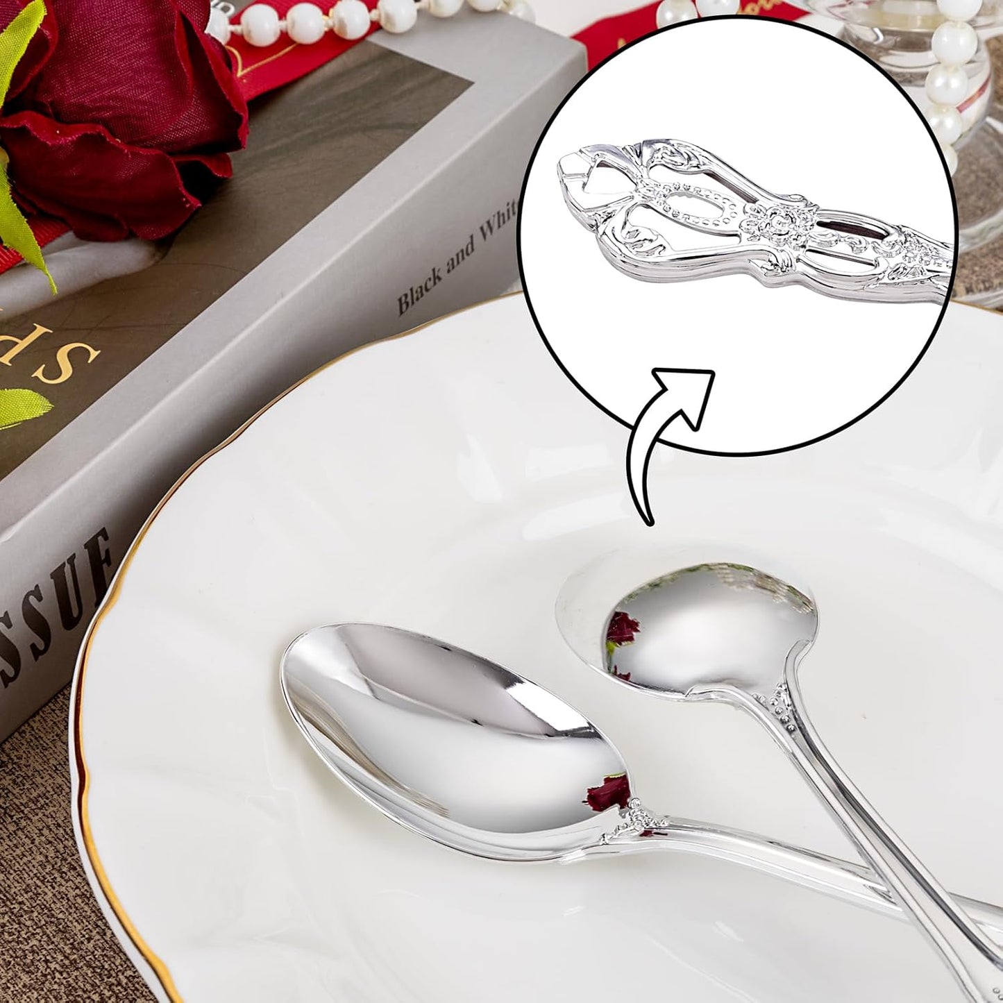 75PCS Silver Plastic Spoons - Silver Spoons Disposable - 8.1 Inch Heavy Duty Plastic Silverware - Heavyweight Elegant Disposable Utensils for Catering, Parties, Dinners, Weddings