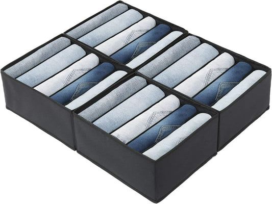 Qozary Jeans Pants Organizer for Closet, 4 Pack Drawer Organizers for Clothing, 5 Grids Wardrobe Clothes Storage, Deep Drawer, for Shirts, Leggings