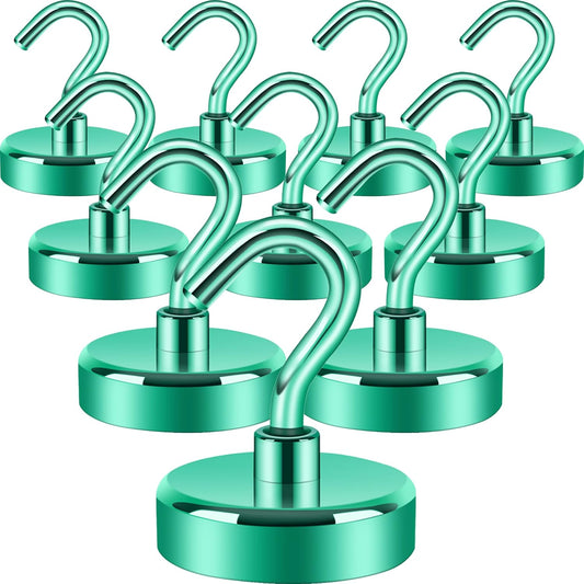 Neosmuk Magnetic Hooks Heavy Duty,Strong Magnet with Hook for Fridge, Super Neodymium Extra Strength Industrial Hooks for Hanging, Magnetic Hanger for Toolbox, Cruise, Grill(Green,10 Pack)