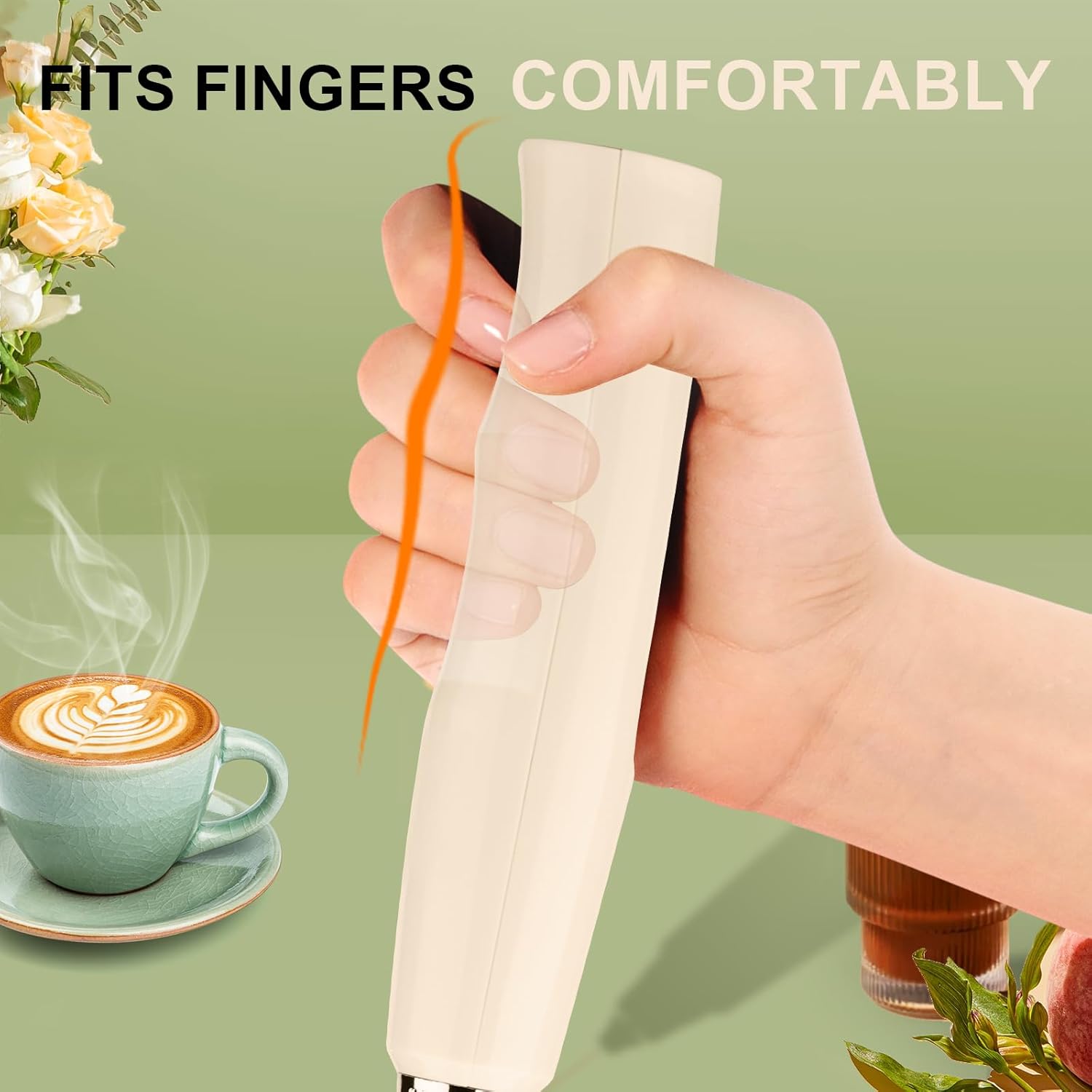 YUSWKO Beige Handheld Milk Frother Wand with Stand for Coffee, Rechargeable Electric Whisk with 3 Heads 3 Speeds Drink Mixer Coffee Frother For Latte, Cappuccino, Hot Chocolate, Egg - Culinary Roots