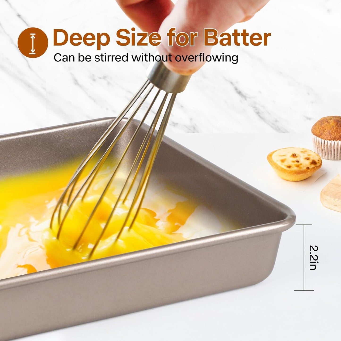 Deep Baking Pans Set, 3-Pieces Rectangle Cake Pan, Nonstick Roasting Pans Set for Thanksgiving Christmas, 9/11/13 Inch, Toaster Oven Tray Bakeware Set, Lasagna Pan Deep Size, Heavy Duty, Gold - Culinary Roots