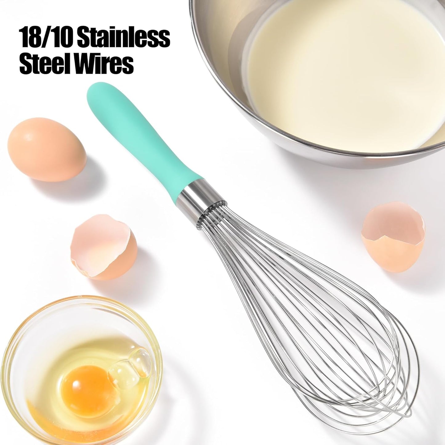 18/8 Stainless Steel Balloon Whisk, Doosu Kitchen Whisk for Cooking Handheld Egg Beater with Rust-Proof Sturdy Wires & Non-Slip Silicone Handle for Beating, Stirring, Blending (12 Wires, Aqua Sky) - Culinary Roots