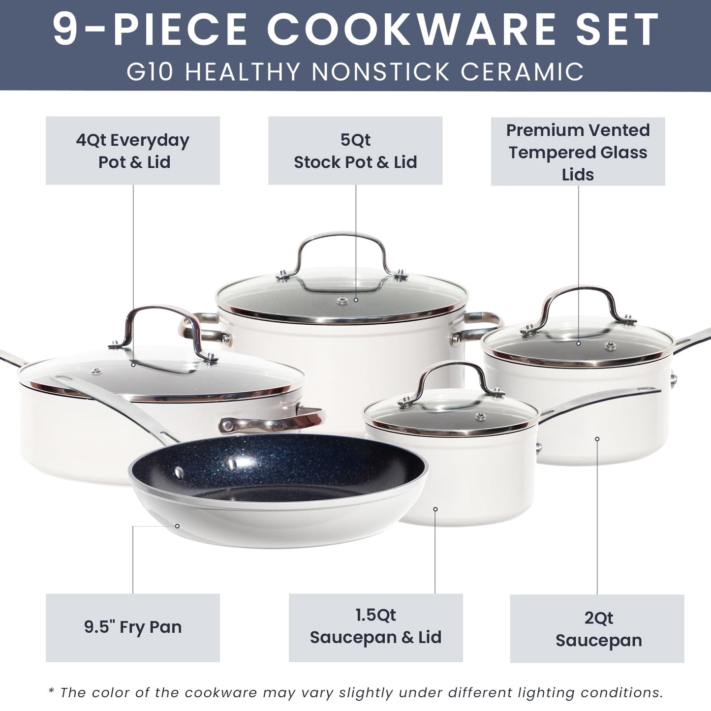 Healthy Duralon Blue Ceramic Nonstick Coated 9pc Cookware Set