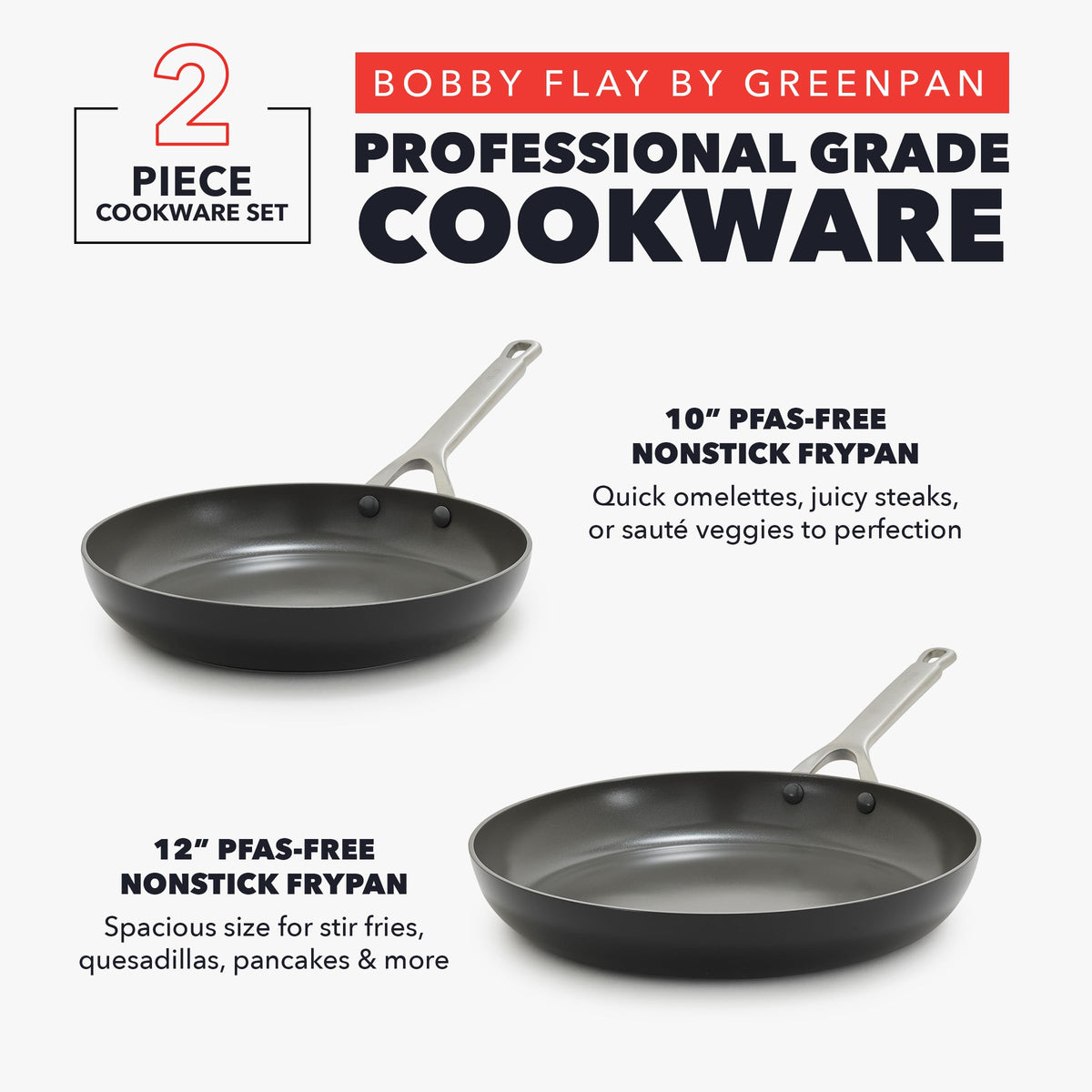 x Bobby Flay 10” & 12” Hard Anodized Ceramic Nonstick Frying Pan Set