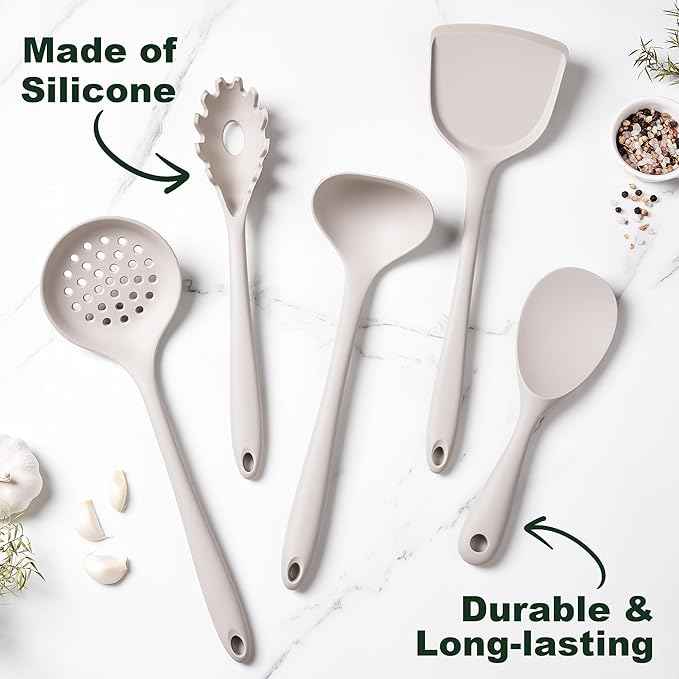 Ceramic Cookware Set, VONIKI 16 Pcs Pots and Pans Set Non Stick, Kitchen Cookware Sets with Cooking Utensils Set, Non Toxic Cookware Set White Gold Pan Set for Cooking Pot Oven & Dishwasher Safe, Gift