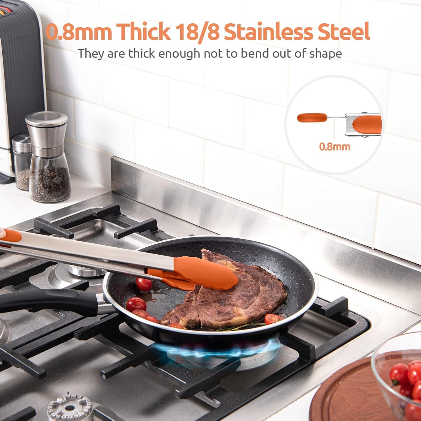 600ºF Heat Resistant Kitchen Tongs: U-Taste 16 inch Extra Long Large Silicone Cooking Tong with Sturdy Non Stick Rubber Tips & Non Slip Silicon Coated 18/8 Stainless Steel Handle for Grill BBQ(Orange) - Culinary Roots