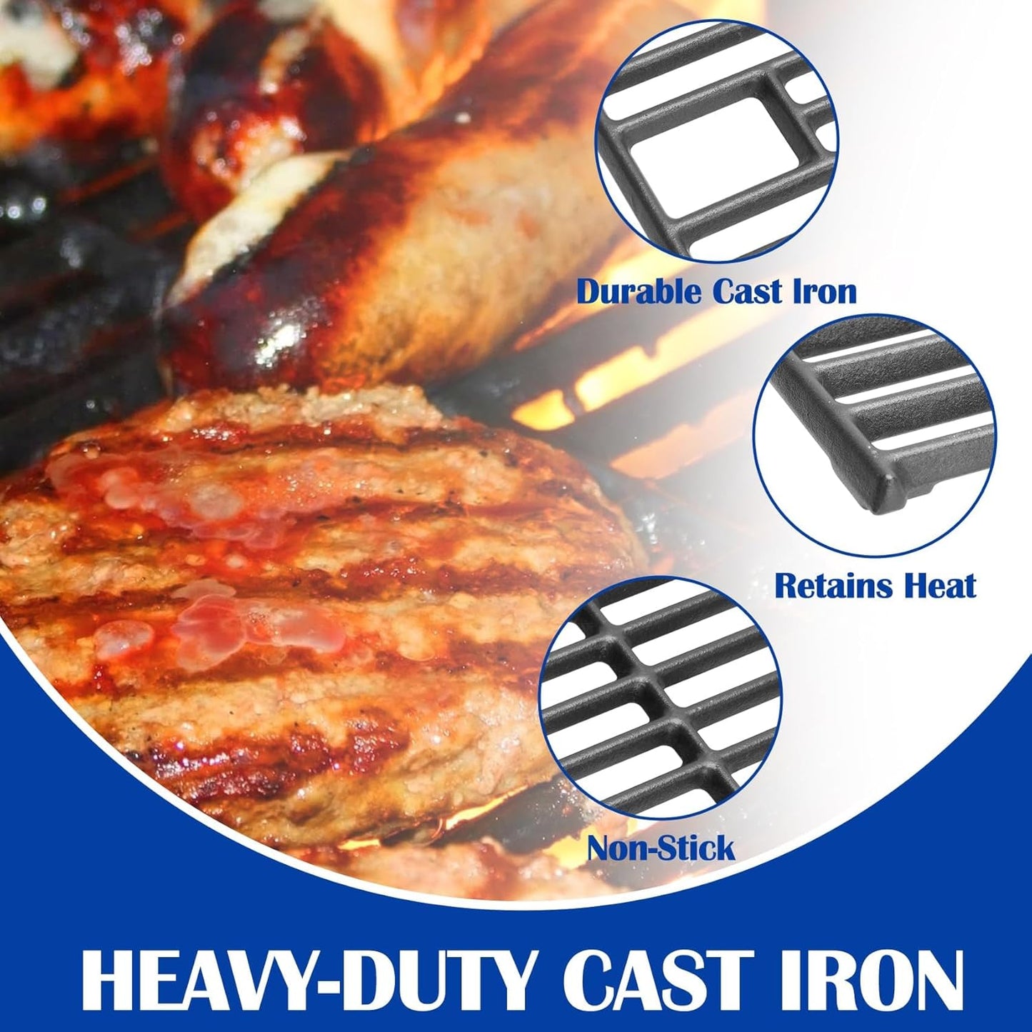 SafBbcue Grates for Bull 5 Burner Grill Replacement Parts Bull Brahma 57568 57569 57568CE 57568AGA 57569CE 57569AGA Lion Premium 90000 L90000 Grill Parts Cast Iron