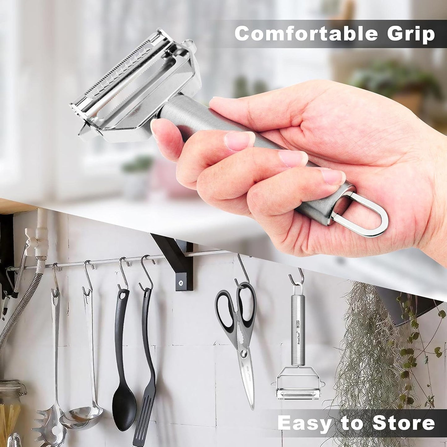 PrinChef Vegetable Peeler, 3 in 1 Versatile Y Potato Peeler for Kitchen| Ultra Sharp Julienne Peeler with Anti-Slip Handle | Stainless Steel No-Rust Veggie Peeler, Heavy Duty - Culinary Roots