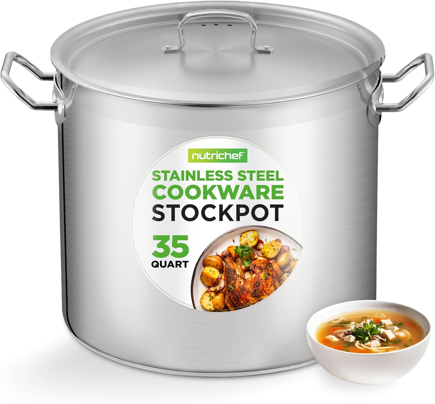 Nutrichef Stainless Steel Cookware Stockpot, 35 Quart Heavy Duty Induction Soup Pot With Stainless Steel Lid And Strong Riveted Handles, Even Heat Distribution, Compatible With Most Cooktops - Culinary Roots