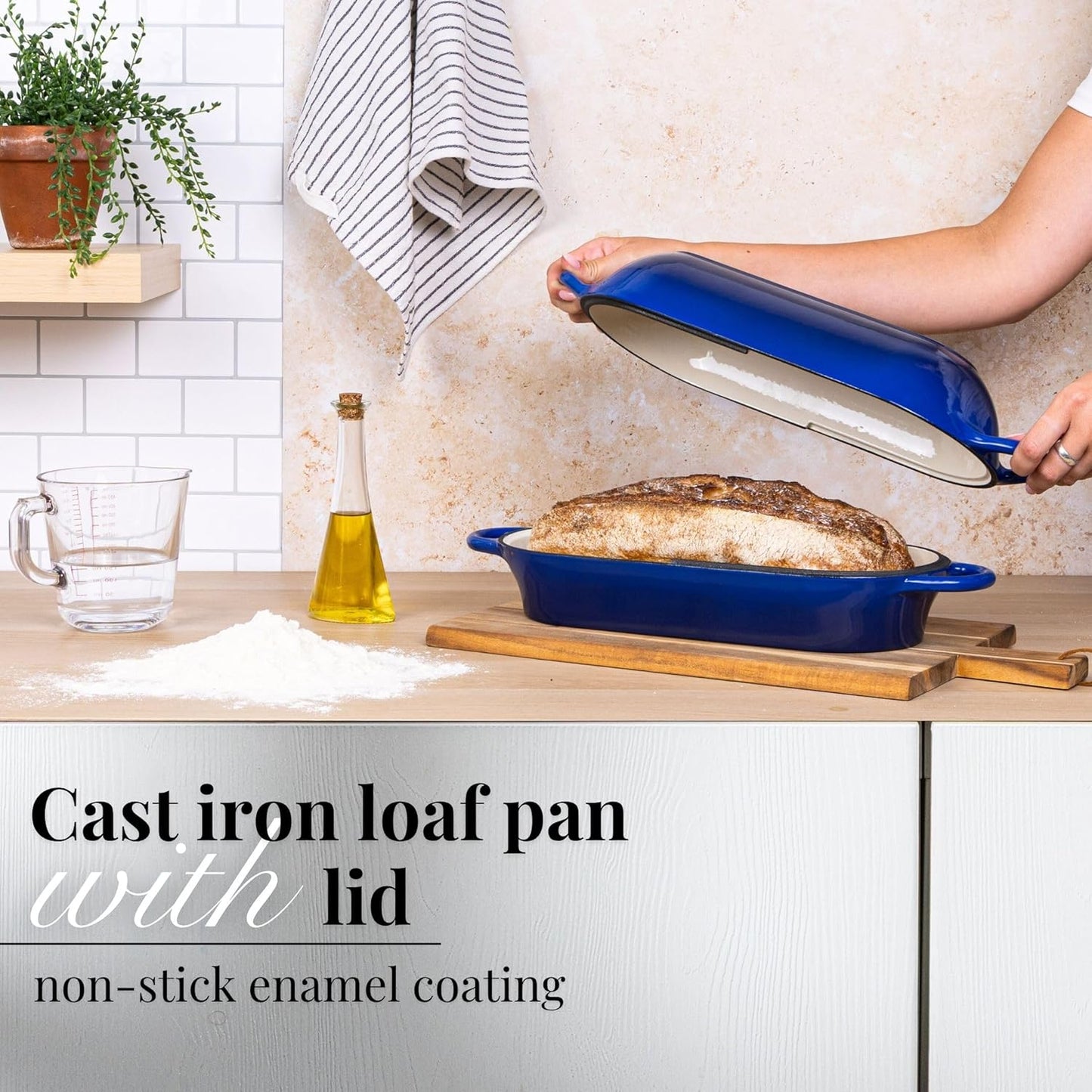 Enamelled Cast Iron Bread Loaf Pot – Dutch Oven For Sourdough Bread Baking – Oven Safe Non Stick Bread Pot – Rectangular, Dark Blue, 34cm x 16cm – by Nuovva - Culinary Roots