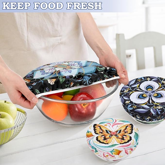 5-Size Reusable Beeswax Bowl Covers for Bread Proofing, Cotton Cloth Flexible Beeswax Wraps for Food Storage