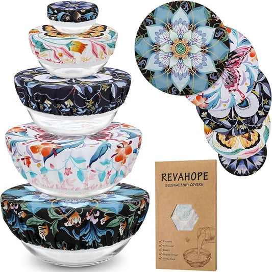 5-Size Reusable Beeswax Bowl Covers for Bread Proofing, Cotton Cloth Flexible Beeswax Wraps for Food Storage