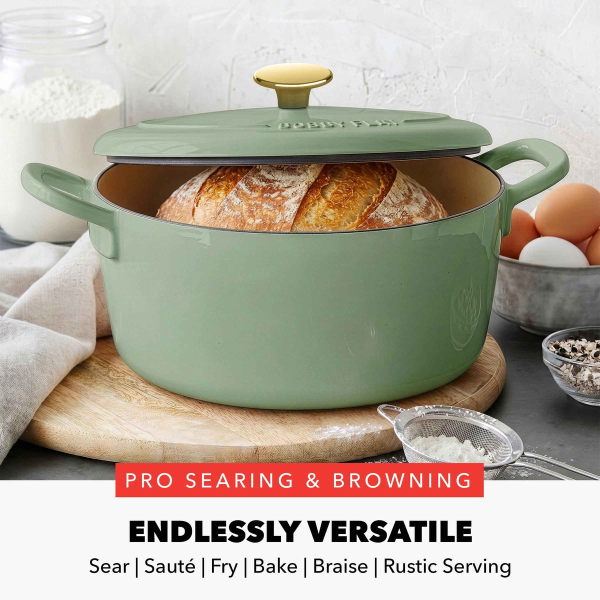 x Bobby Flay 5.5QT Enameled Cast Iron Dutch Oven With Lid
