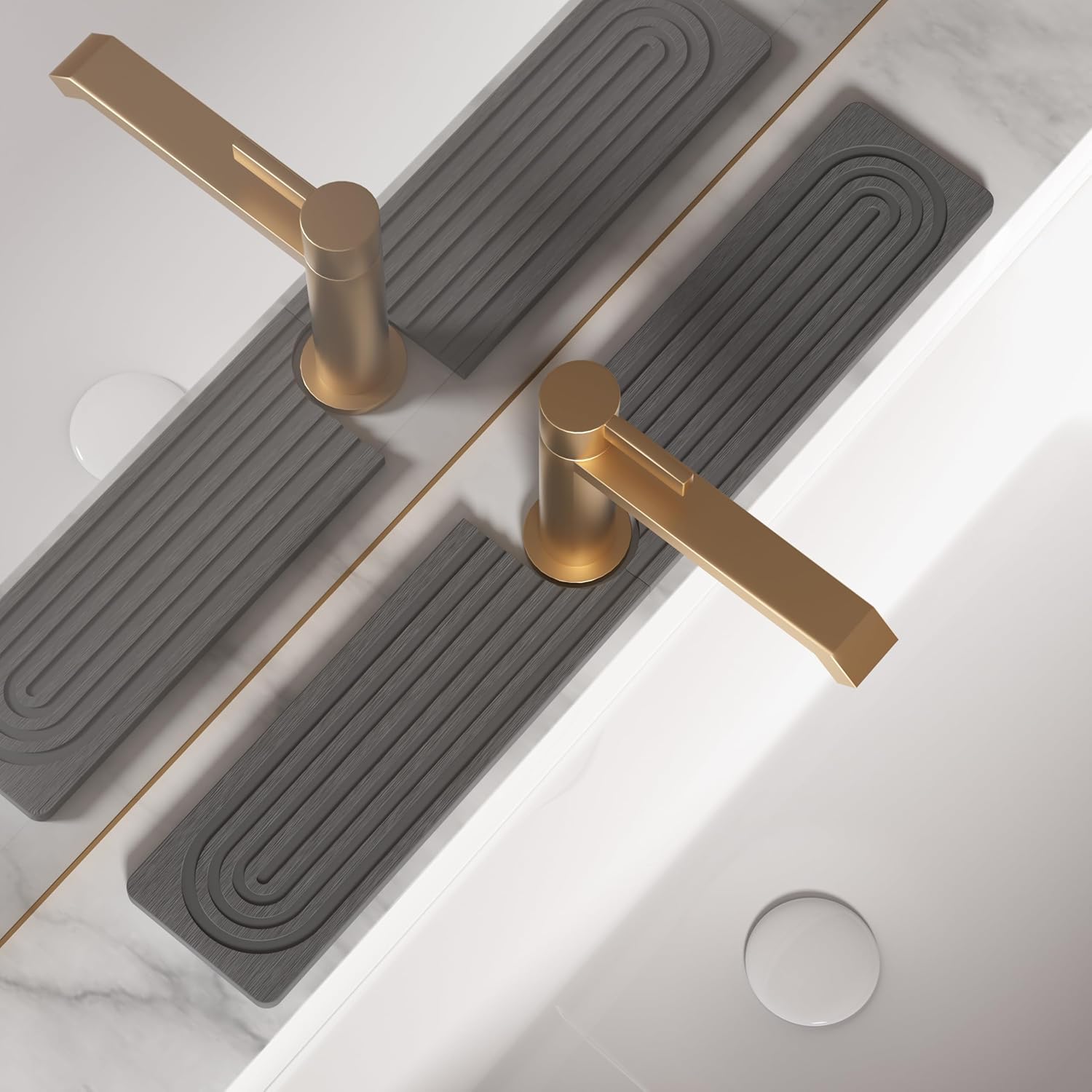 Faucet Mat for Kitchen Sink, Diatomite Stone Drying Sink Protectors, Bathroom Faucet Splash Guard, Quick Dry Water Absorbing, Non-Slip Stone Tray for Kitchen Counter, Grey, 23.6" x 3.9" - Culinary Roots