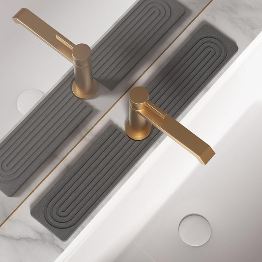 Faucet Mat for Kitchen Sink, Diatomite Stone Drying Sink Protectors, Bathroom Faucet Splash Guard, Quick Dry Water Absorbing, Non-Slip Stone Tray for Kitchen Counter, Grey, 23.6" x 3.9" - Culinary Roots