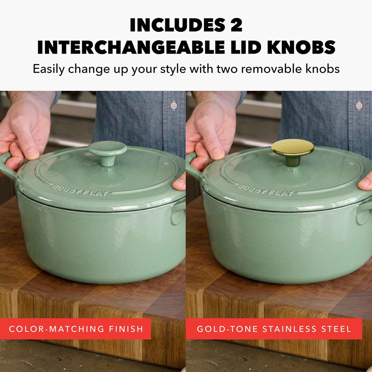 x Bobby Flay 5.5QT Enameled Cast Iron Dutch Oven With Lid